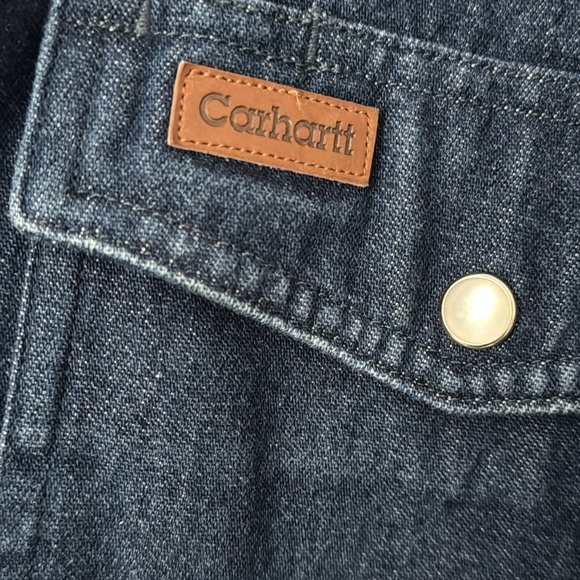 Carhartt Pearl Snap Heavy Blue Denim Shirt - Picture 2 of 6